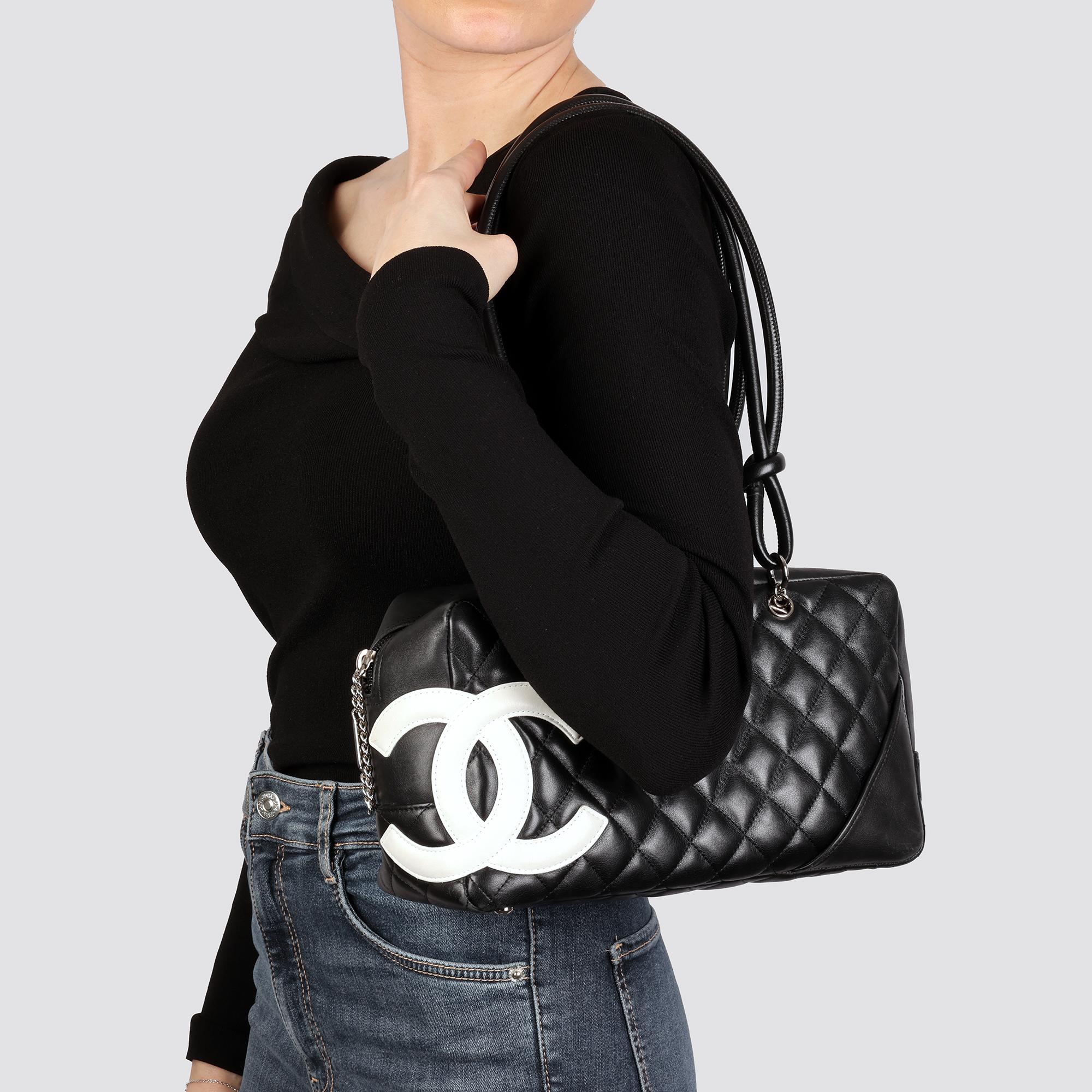 CHANEL Black & White Quilted Lambskin Large Cambon Bowler 9