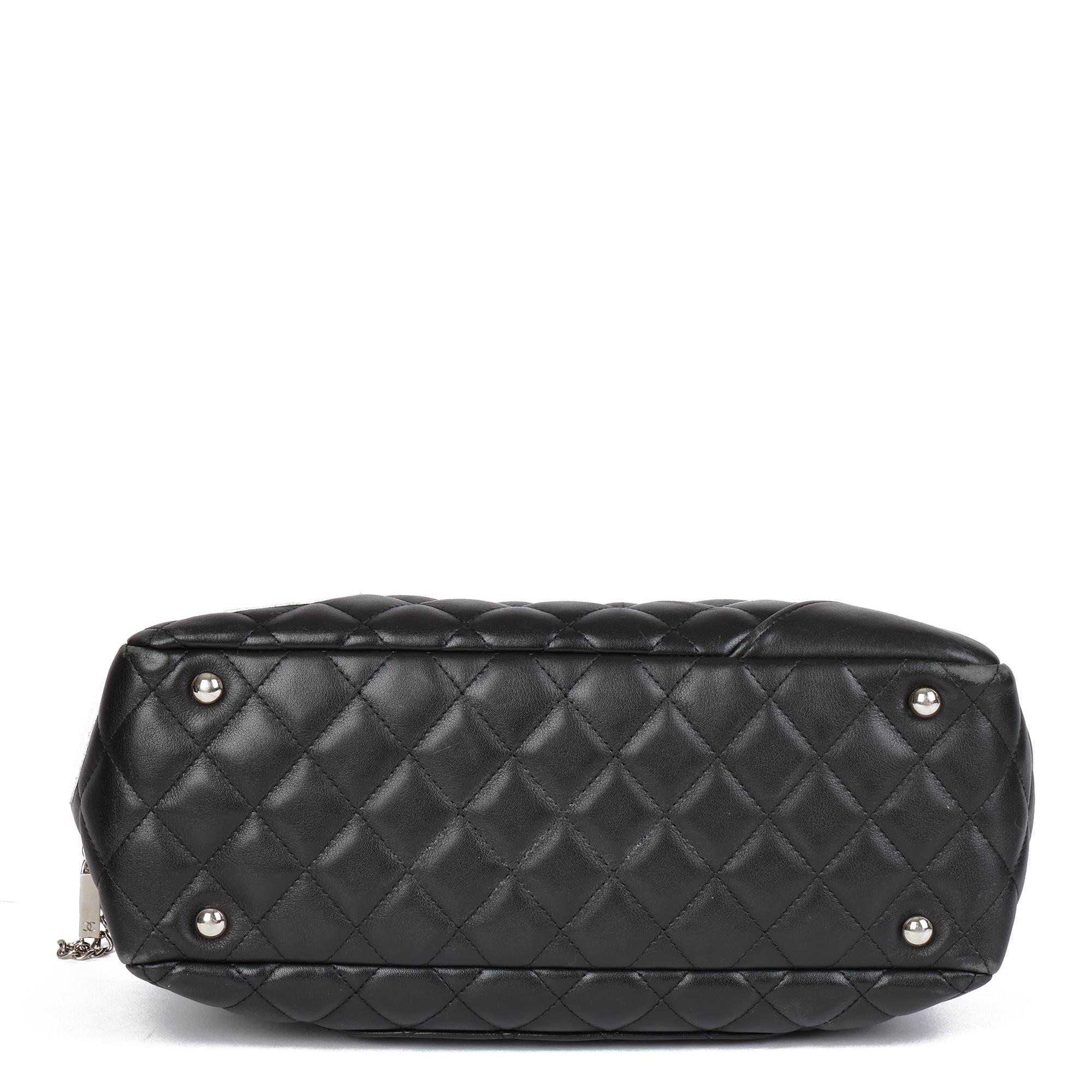 CHANEL Black & White Quilted Lambskin Large Cambon Bowler 2