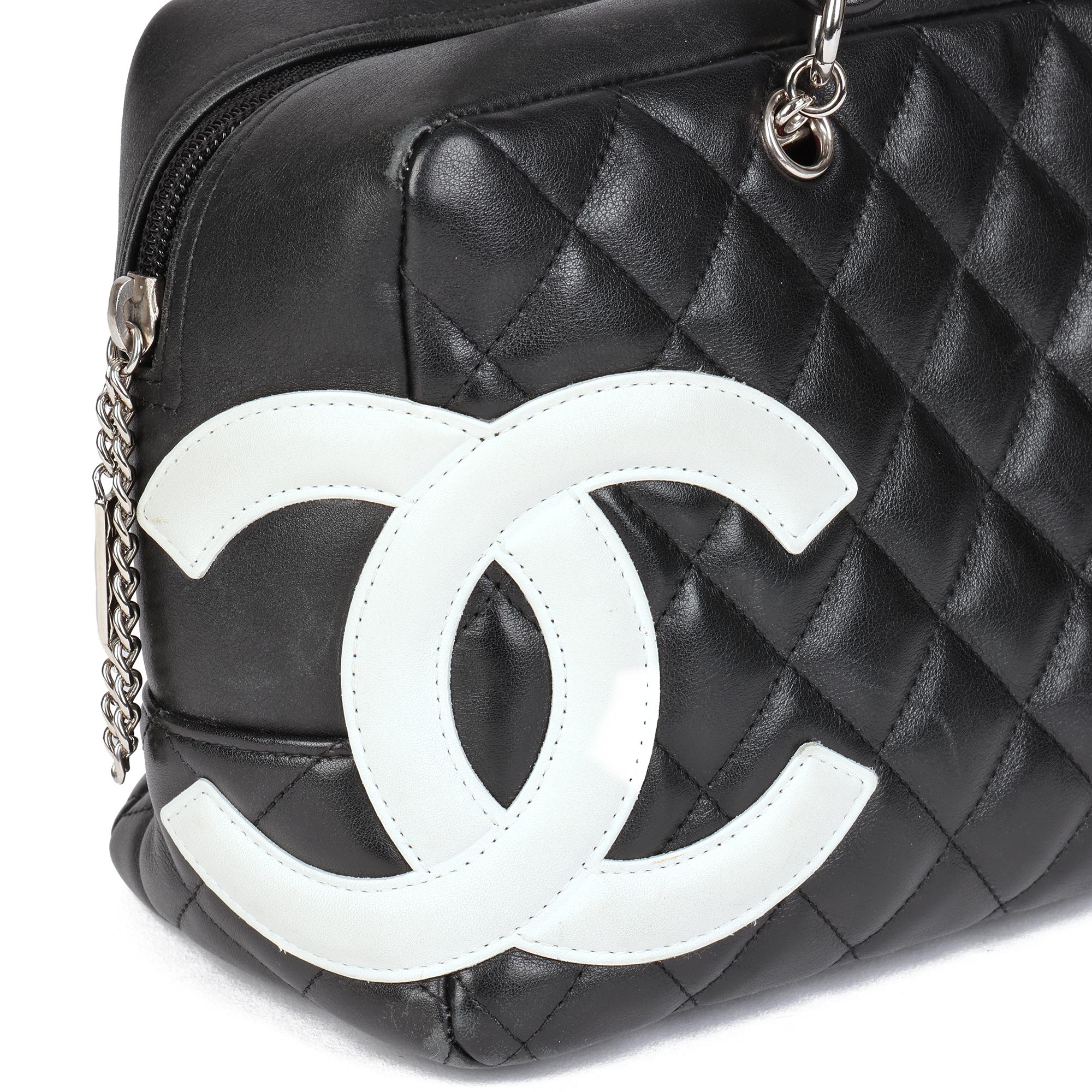 CHANEL Black & White Quilted Lambskin Large Cambon Bowler 3