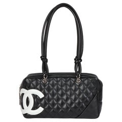 CHANEL Black & White Quilted Lambskin Large Cambon Bowler