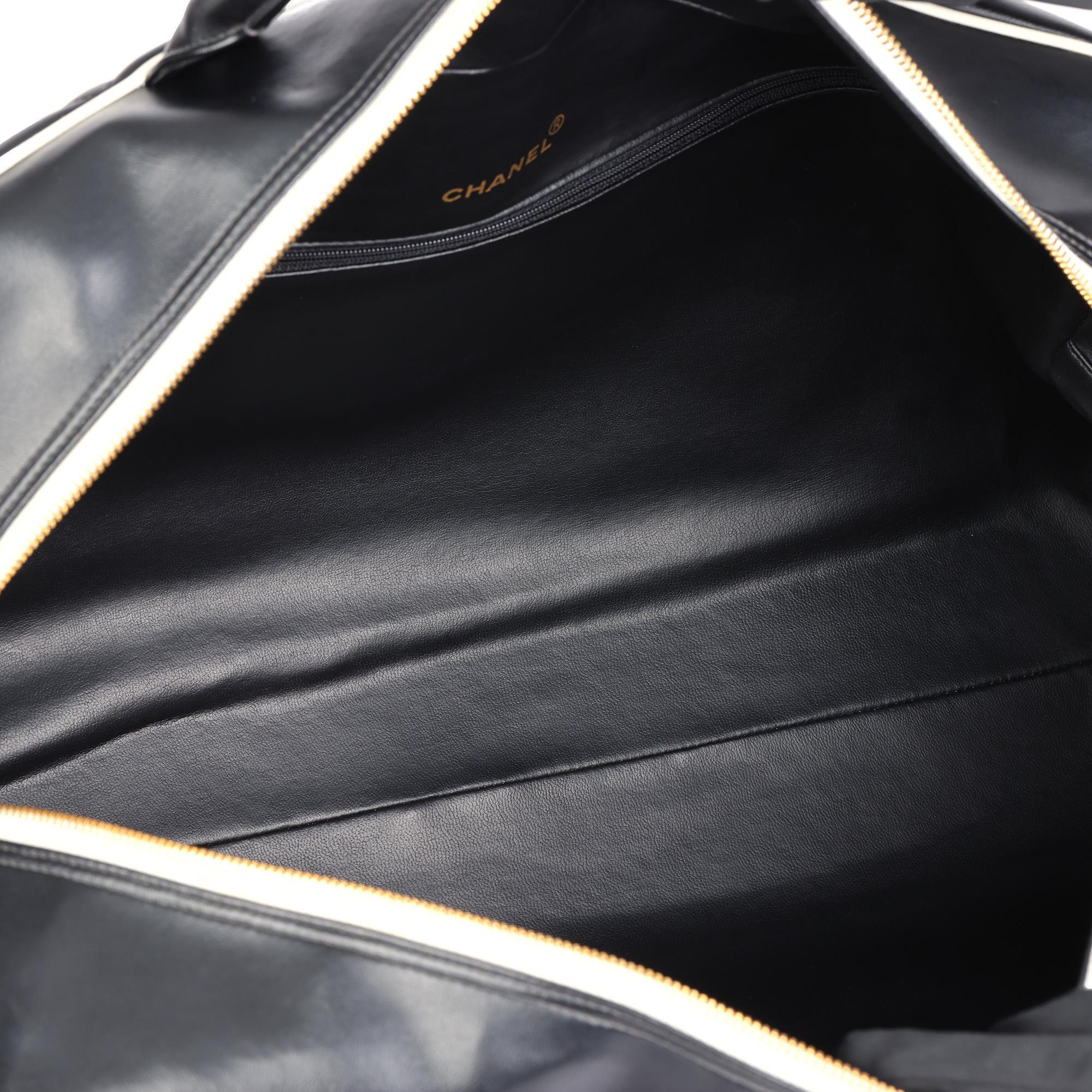 CHANEL Black & White Quilted Lambskin Vintage Sports Line Boston Bag 3