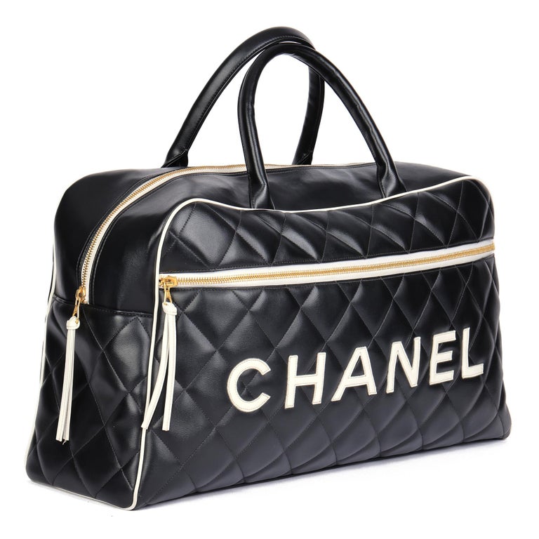 Chanel Black Quilted Lambskin Vintage Large Boston Travel Bag at 1stDibs