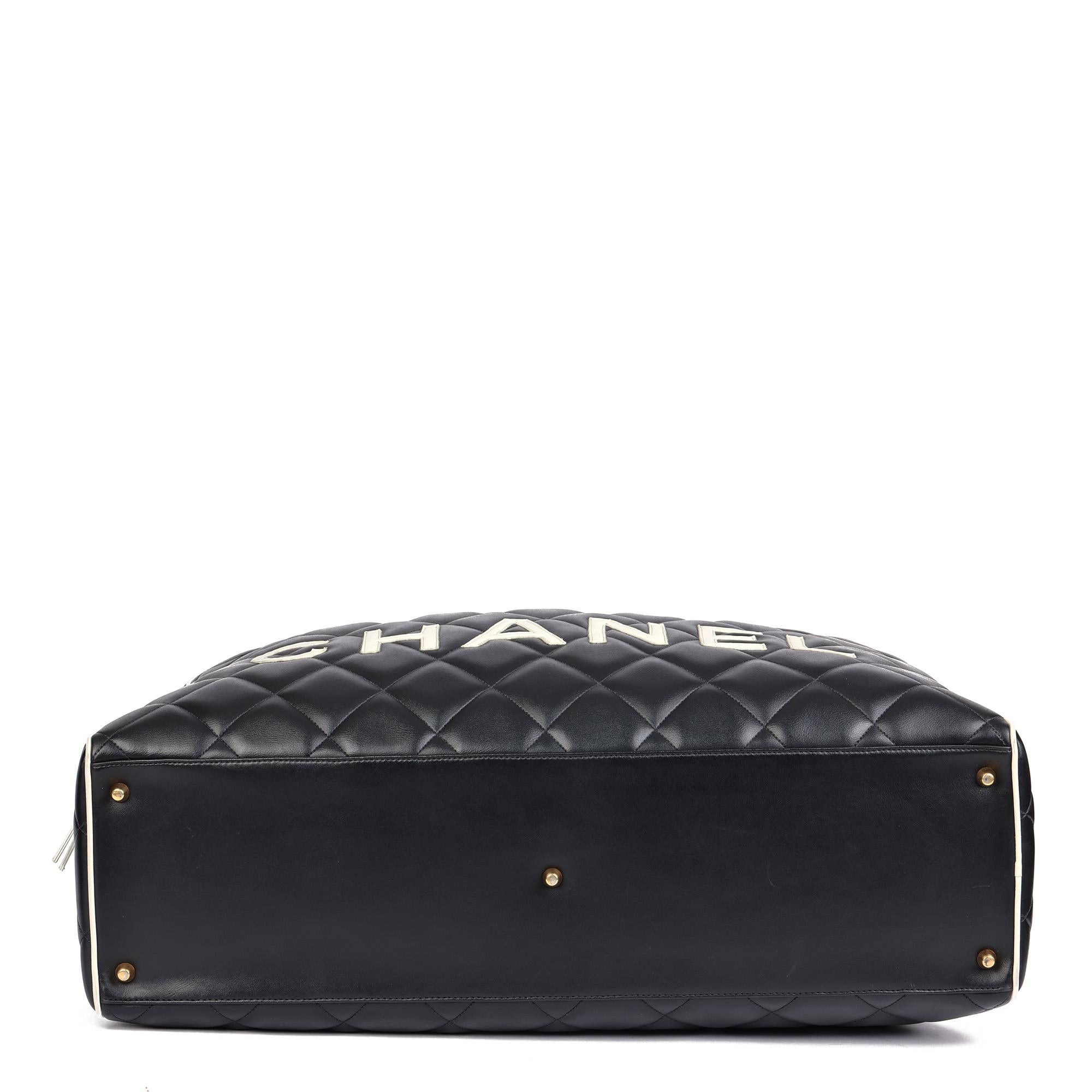 CHANEL Black & White Quilted Lambskin Vintage Sports Line Boston Bag In Excellent Condition In Bishop's Stortford, Hertfordshire