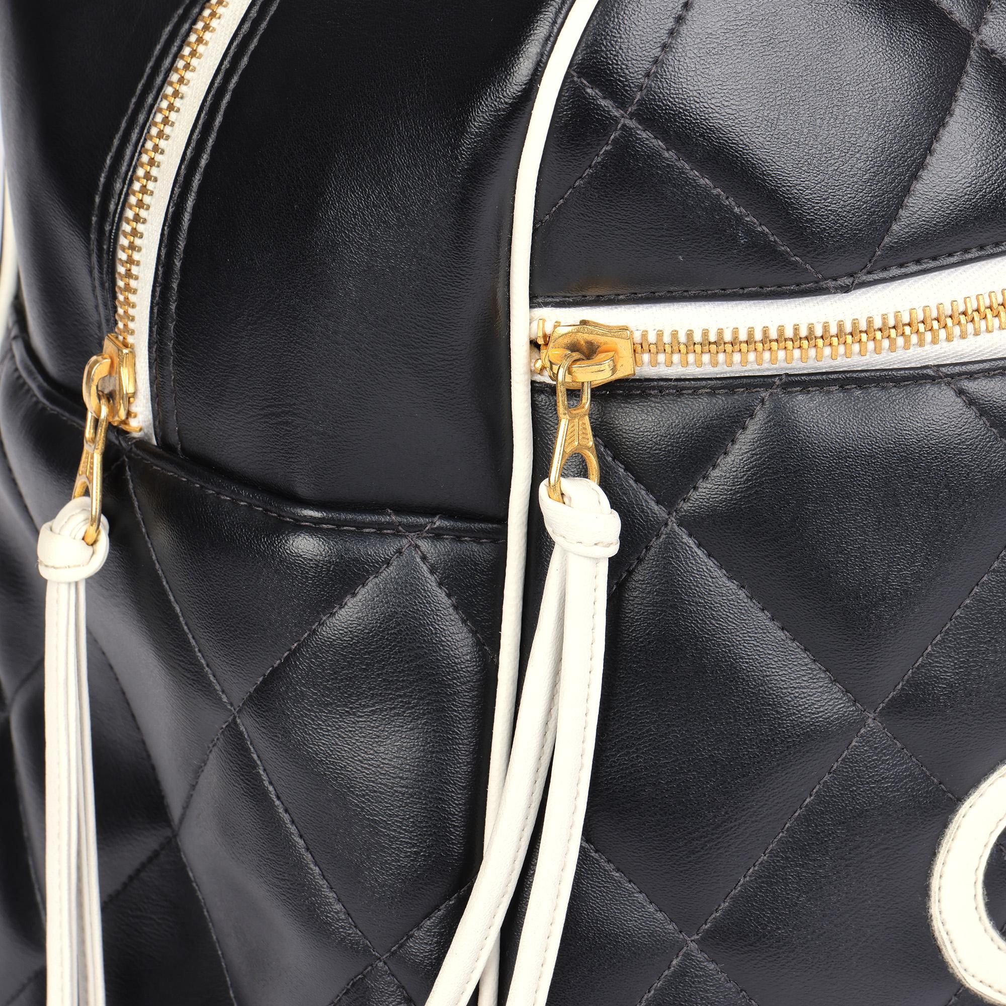 Women's CHANEL Black & White Quilted Lambskin Vintage Sports Line Boston Bag