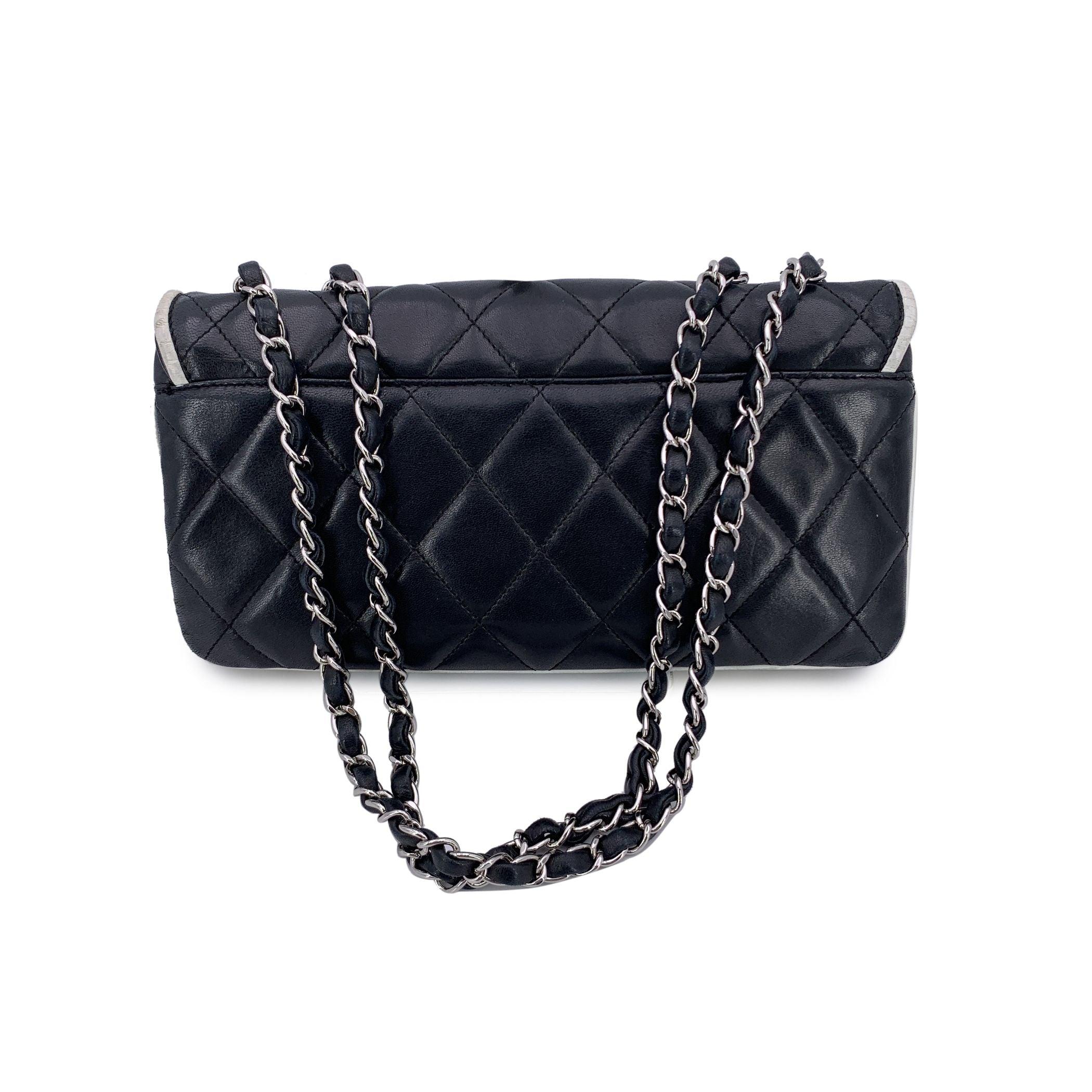 Women's Chanel Black White Quilted Leather Medium Divine Flap Shoulder Bag