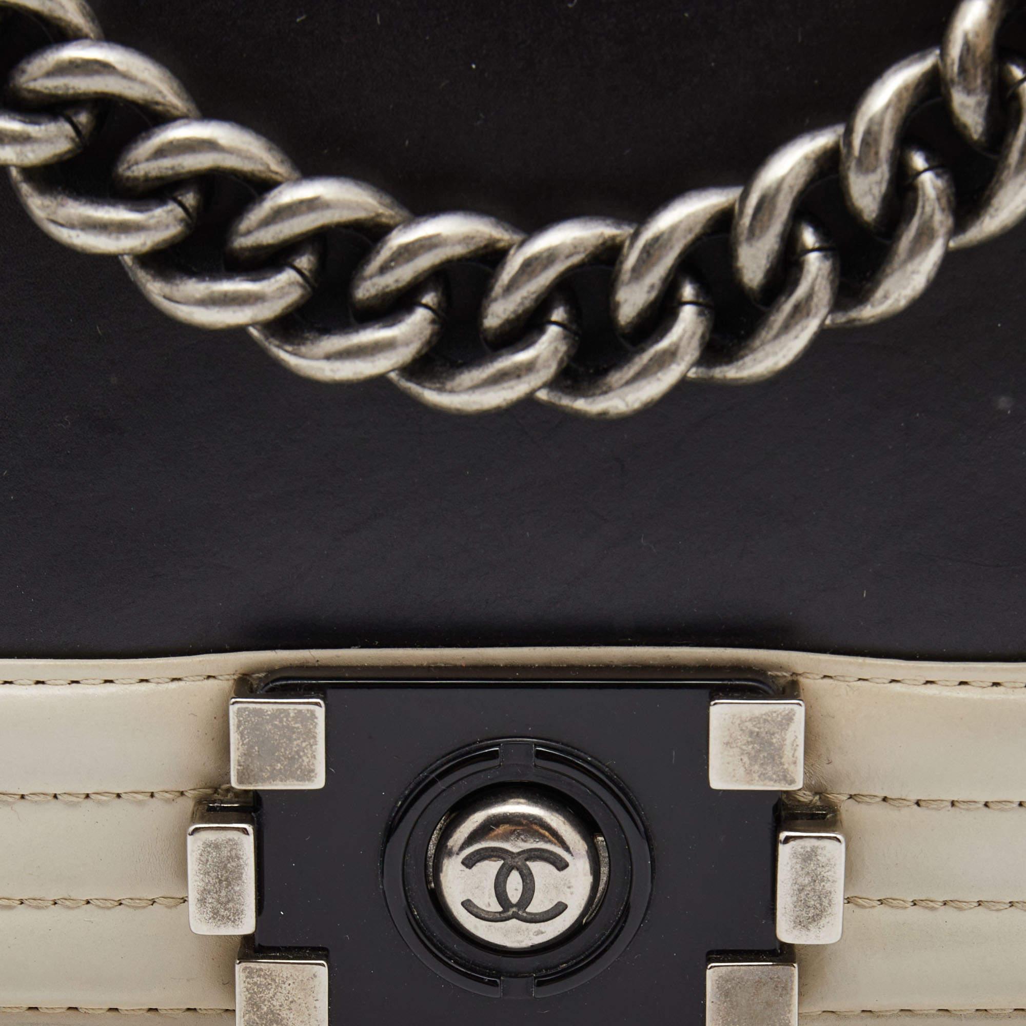 Chanel Black/White Quilted Leather Mini Chain Boy Flap Bag 7