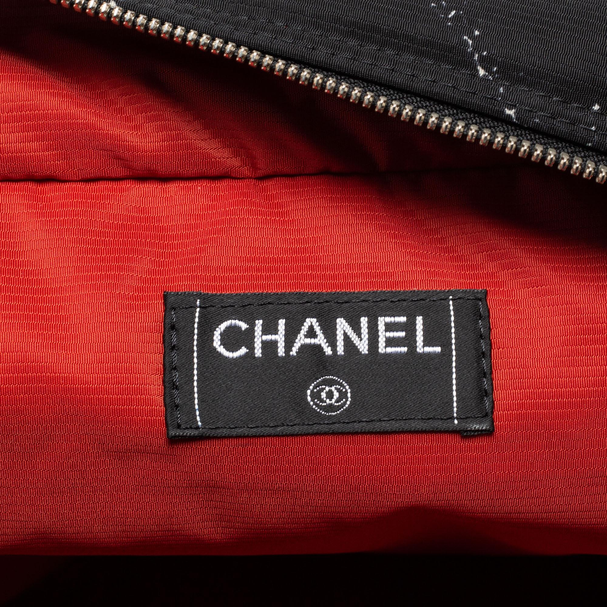 Chanel Black/White Quilted Print Nylon Travel Line Duffel Bag 7