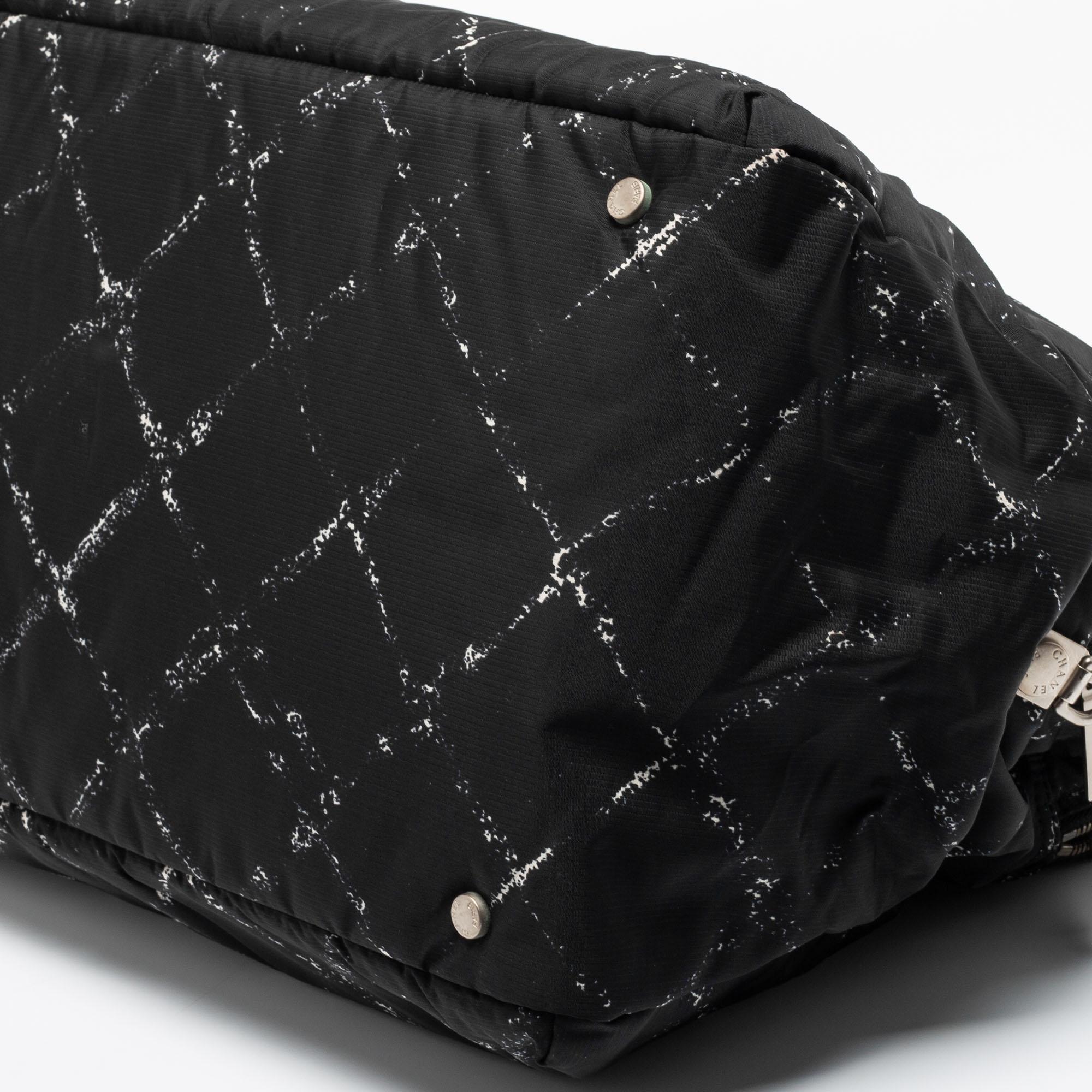 Chanel Black/White Quilted Print Nylon Travel Line Duffel Bag 1