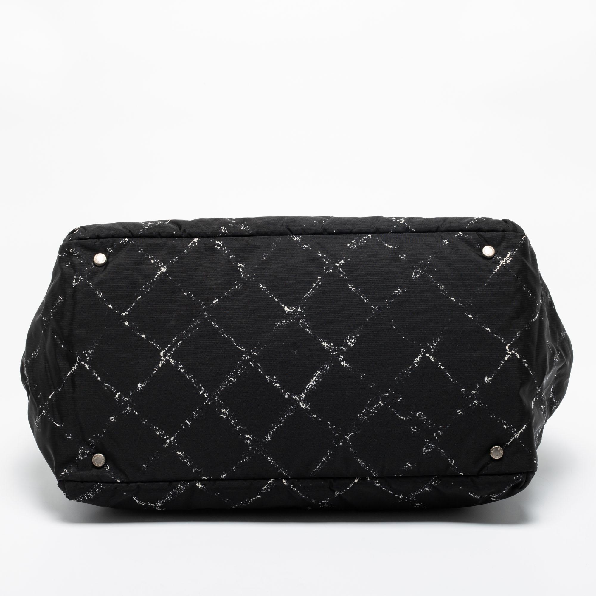 Chanel Black/White Quilted Print Nylon Travel Line Duffel Bag 4