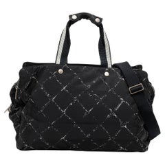 Chanel Black/White Quilted Print Nylon Travel Line Duffel Bag