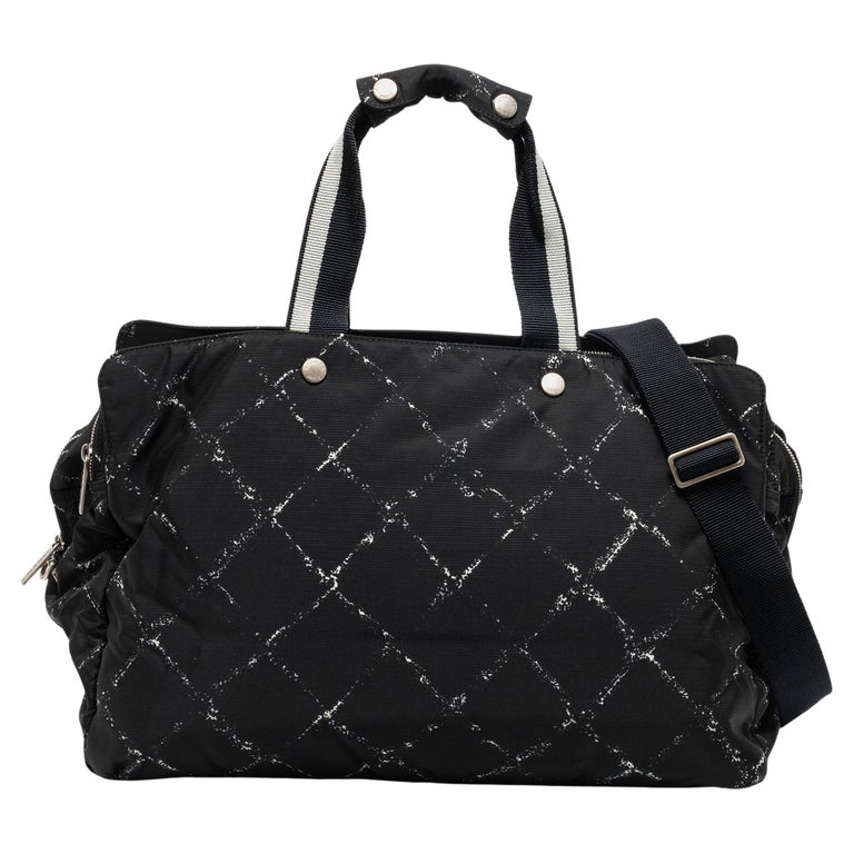 Chanel Black/White Quilted Print Nylon Travel Line Duffel Bag Chanel