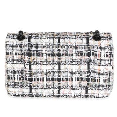 Chanel Black White Quilted Tweed Medium Classic Double Flap Bag