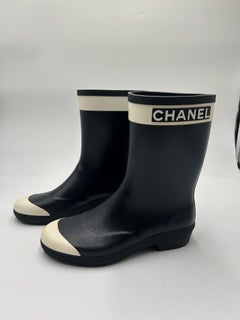 Chanel Black & White Rain Boots Size 39/8.5