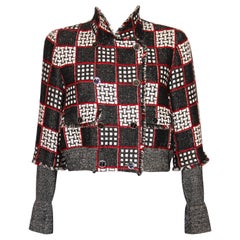 Chanel Black, White & Red Fantasy Tweed Cropped Jacket