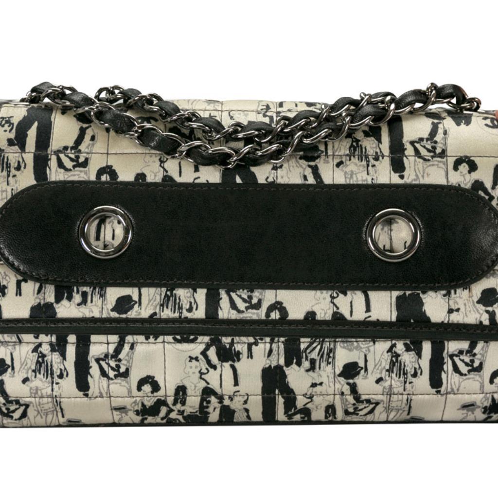 Chanel Black/White Satin and Leather Coco Mademoiselle Flap Bag 1