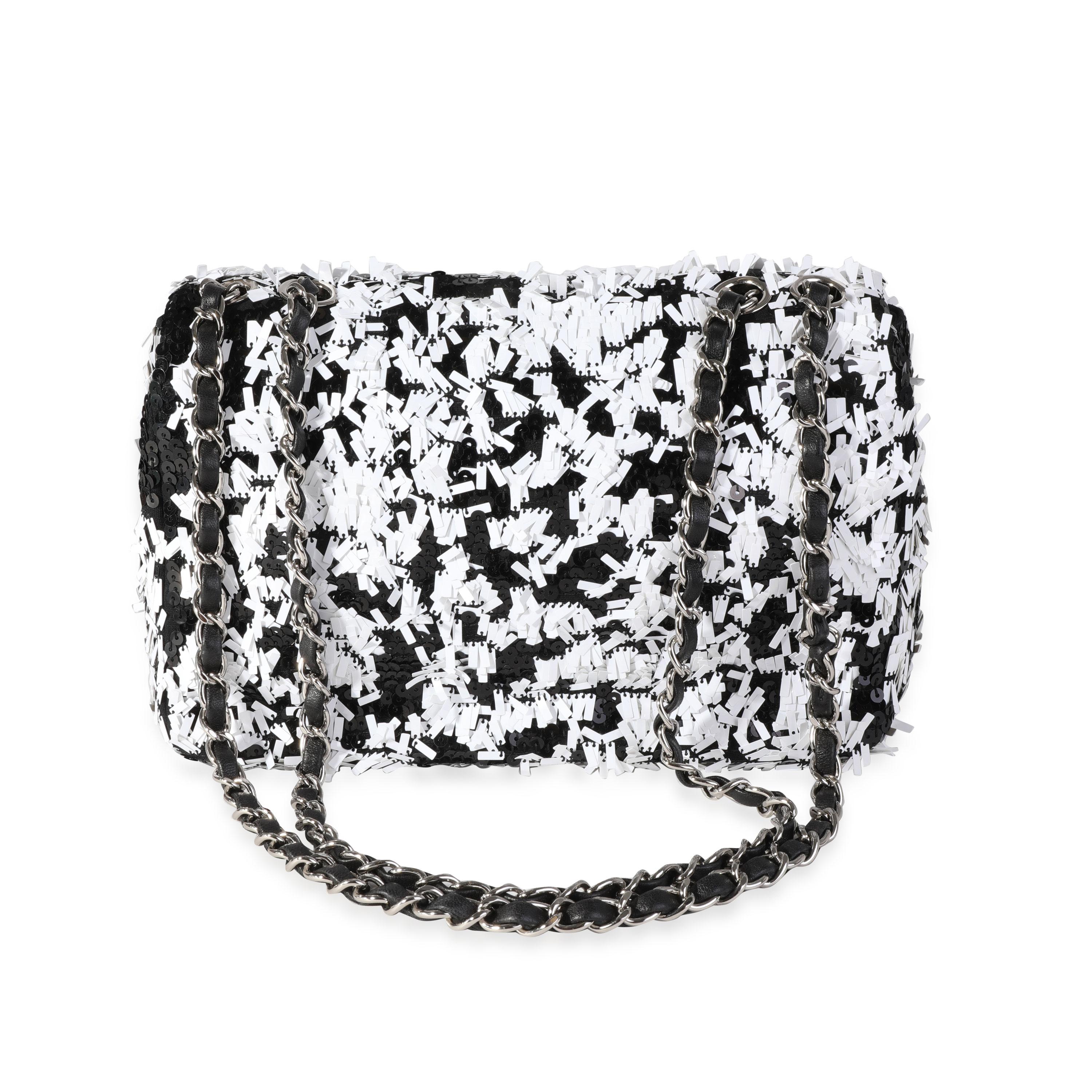 Gray Chanel Black & White Sequin Medium Single Flap Bag