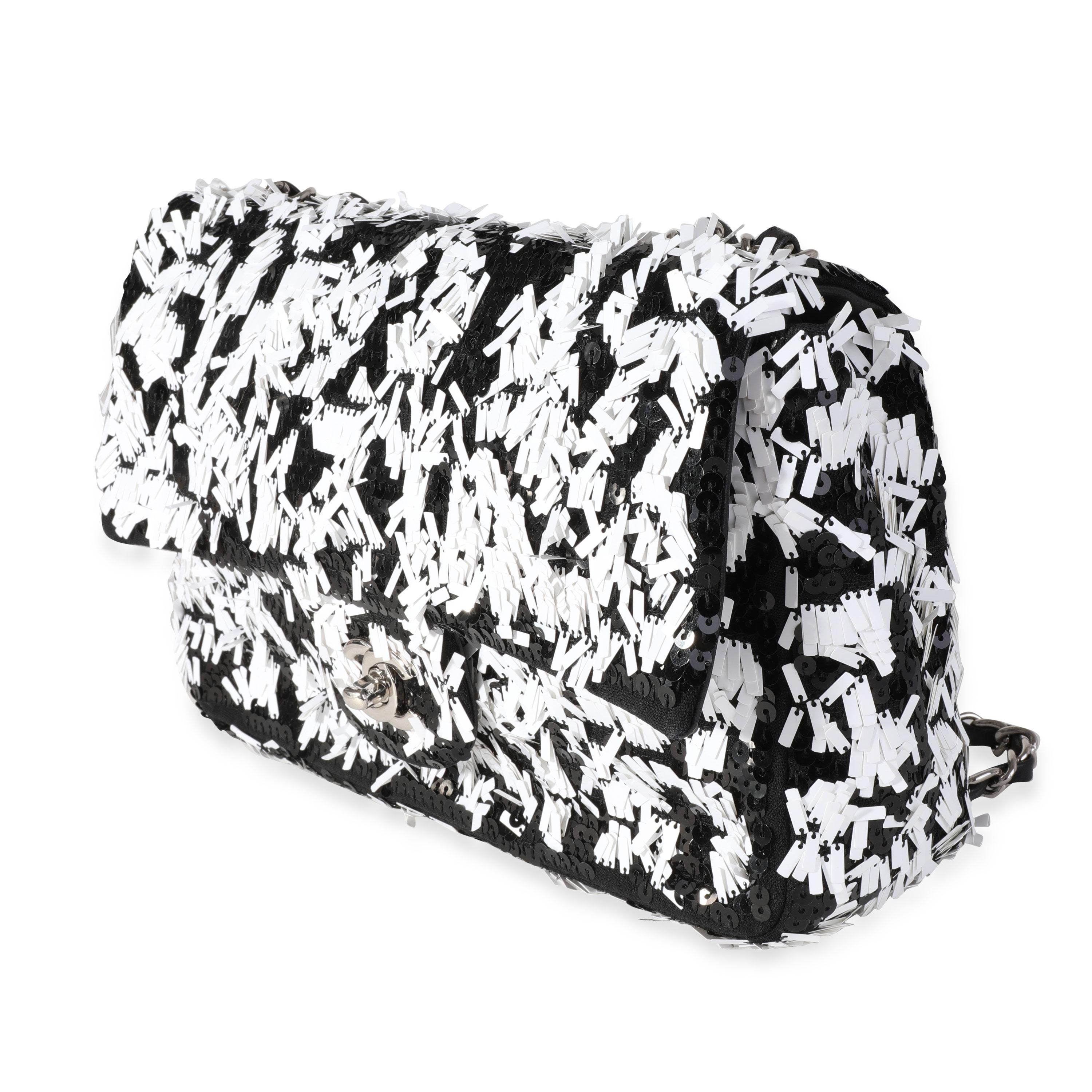 Chanel Black & White Sequin Medium Single Flap Bag In Excellent Condition In New York, NY