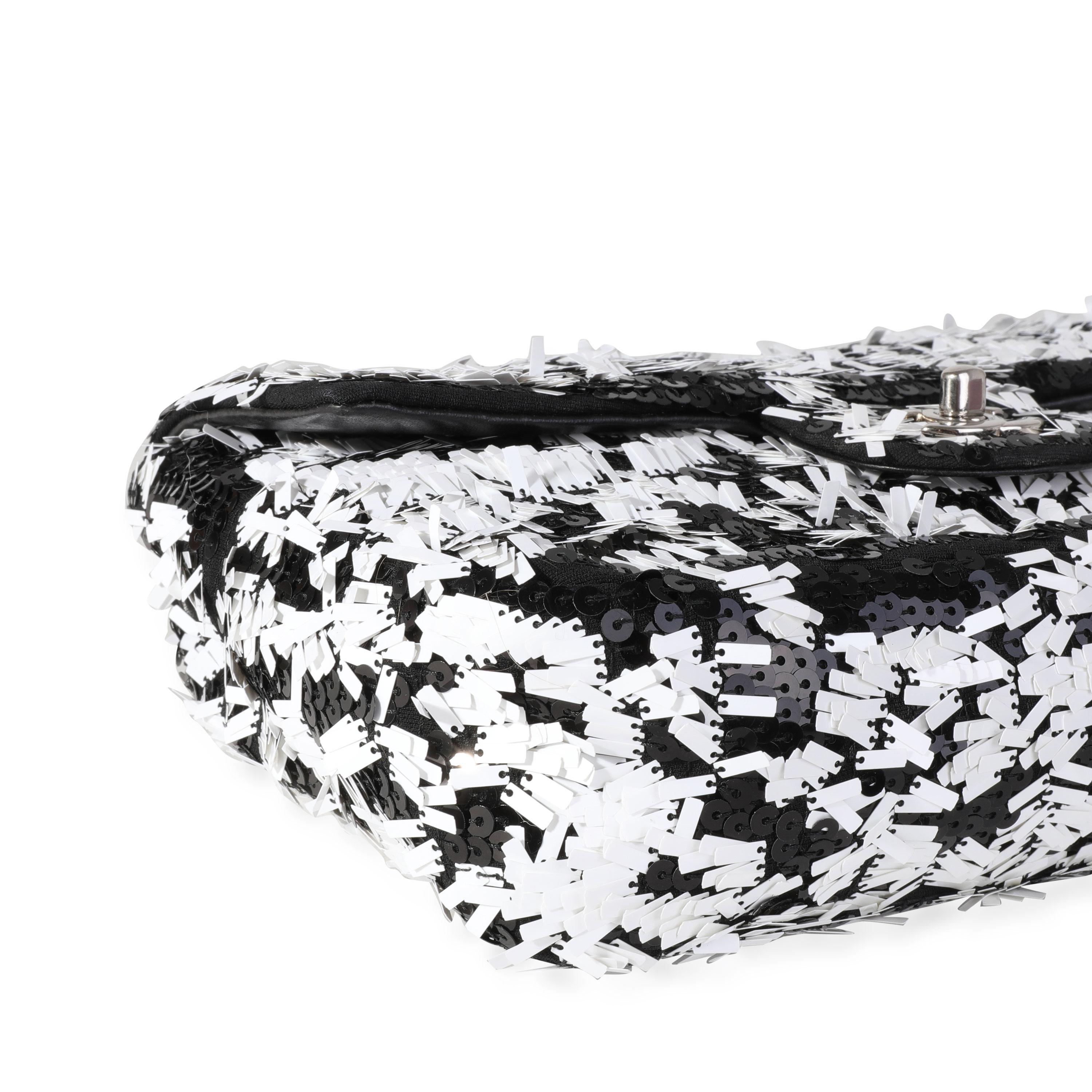 Women's Chanel Black & White Sequin Medium Single Flap Bag