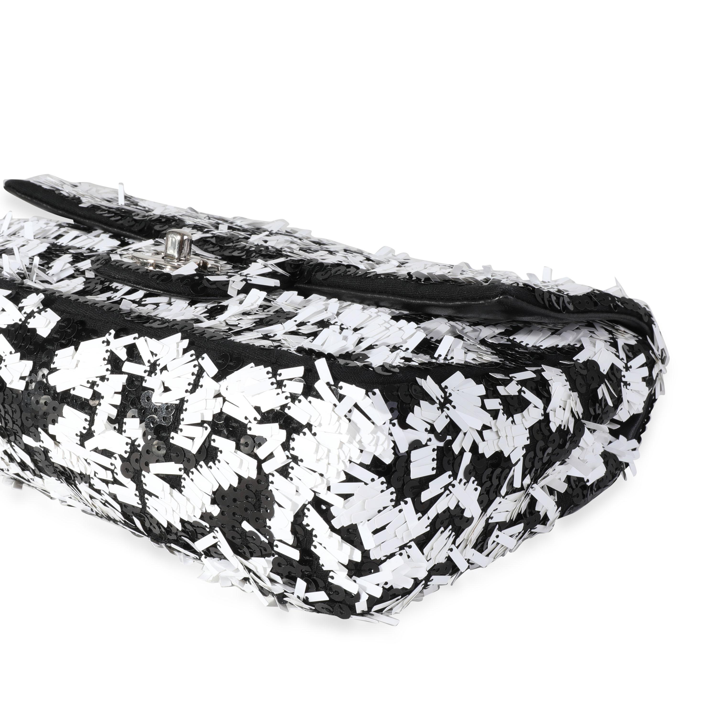 Chanel Black & White Sequin Medium Single Flap Bag 2