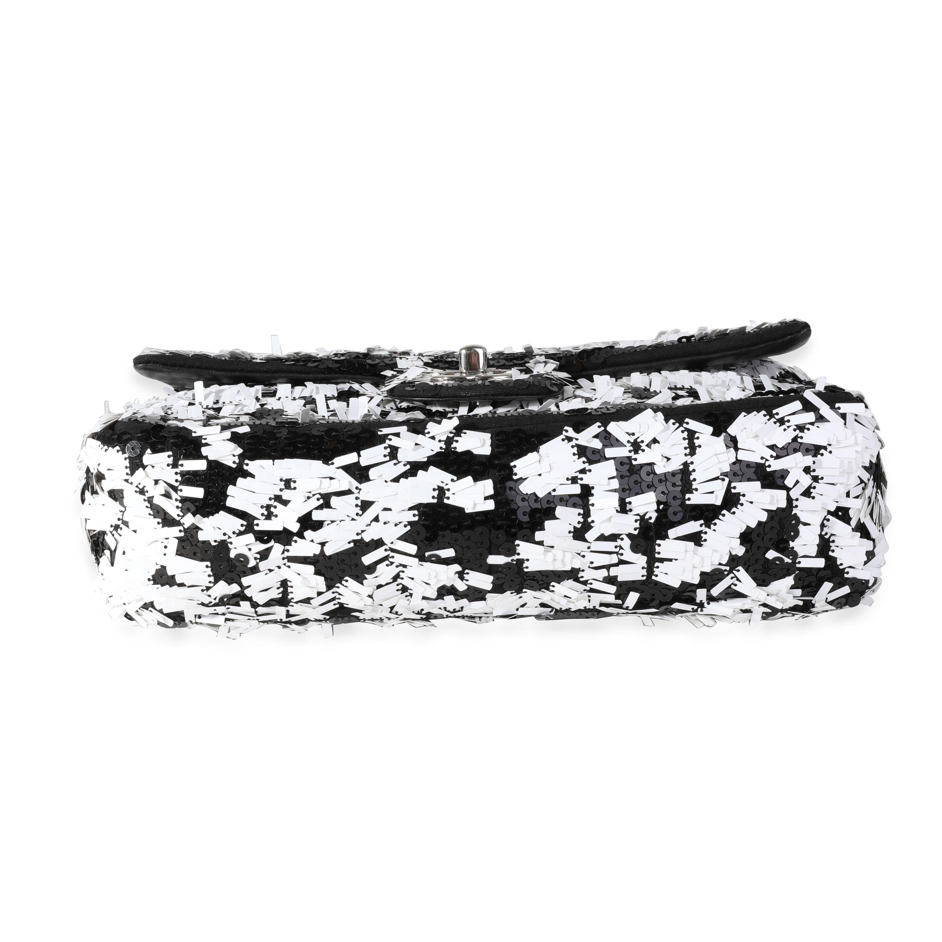 Chanel Black & White Sequin Medium Single Flap Bag 3