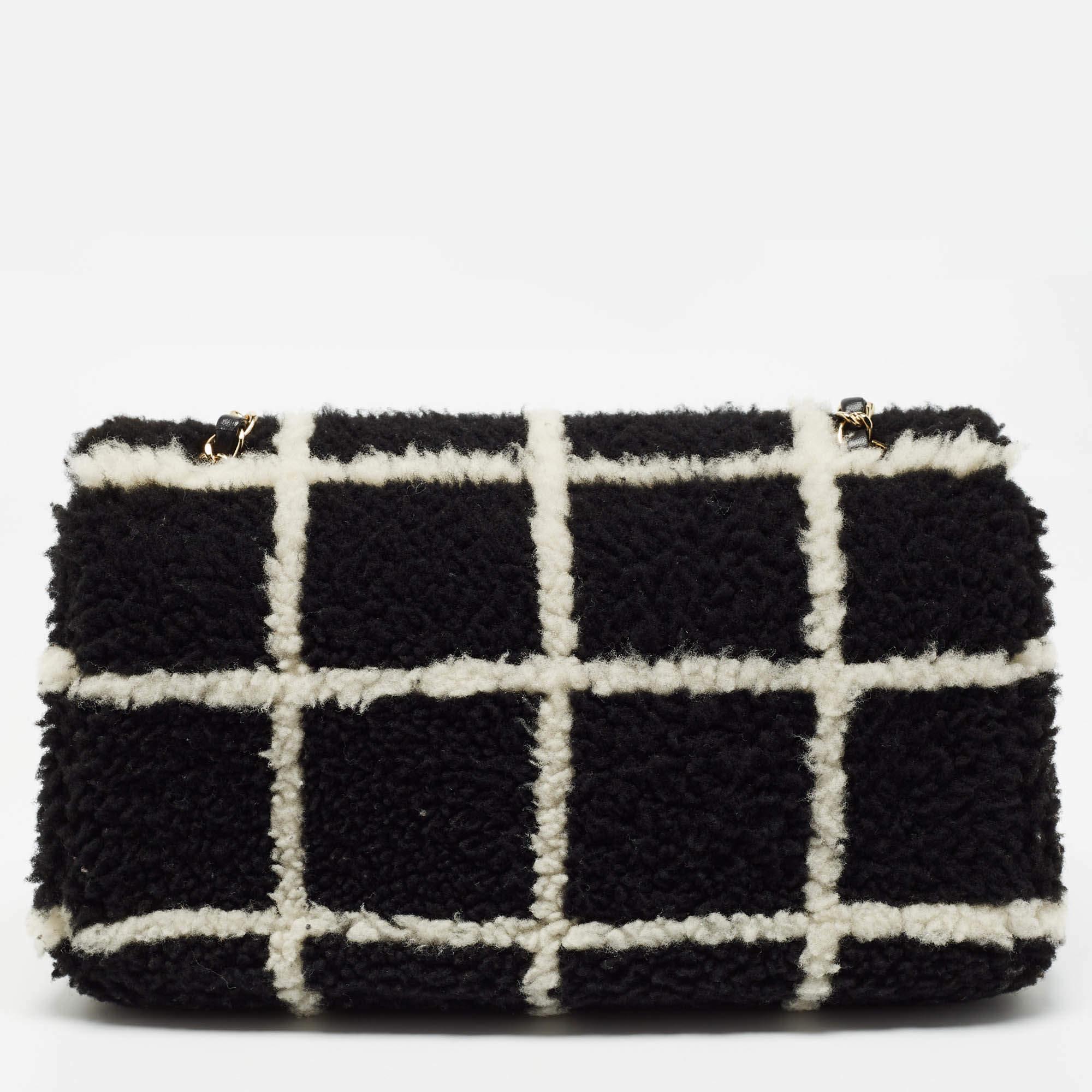 Women's Chanel Black/White Shearling Classic Flap Bag
