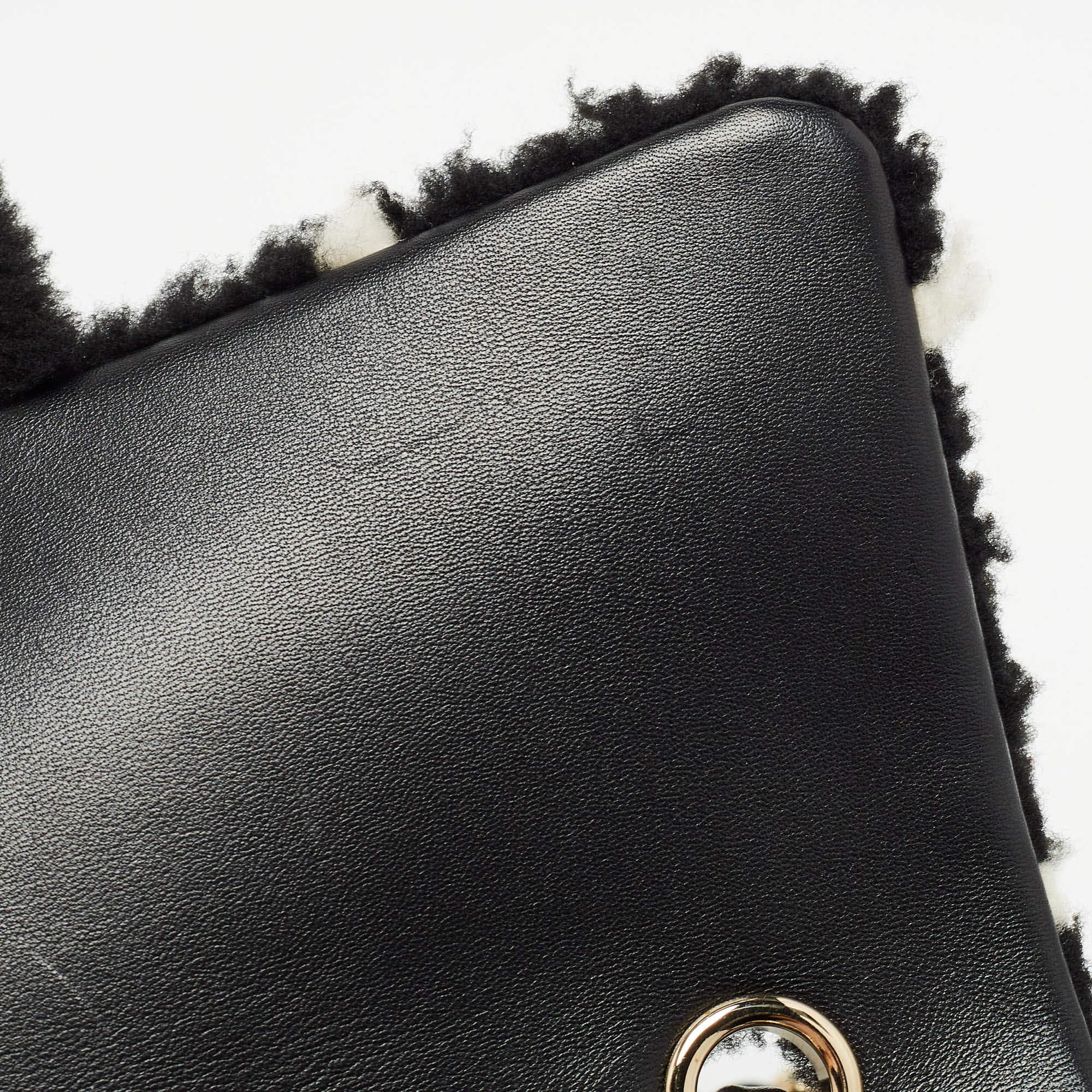 Chanel Black/White Shearling Classic Flap Bag 4