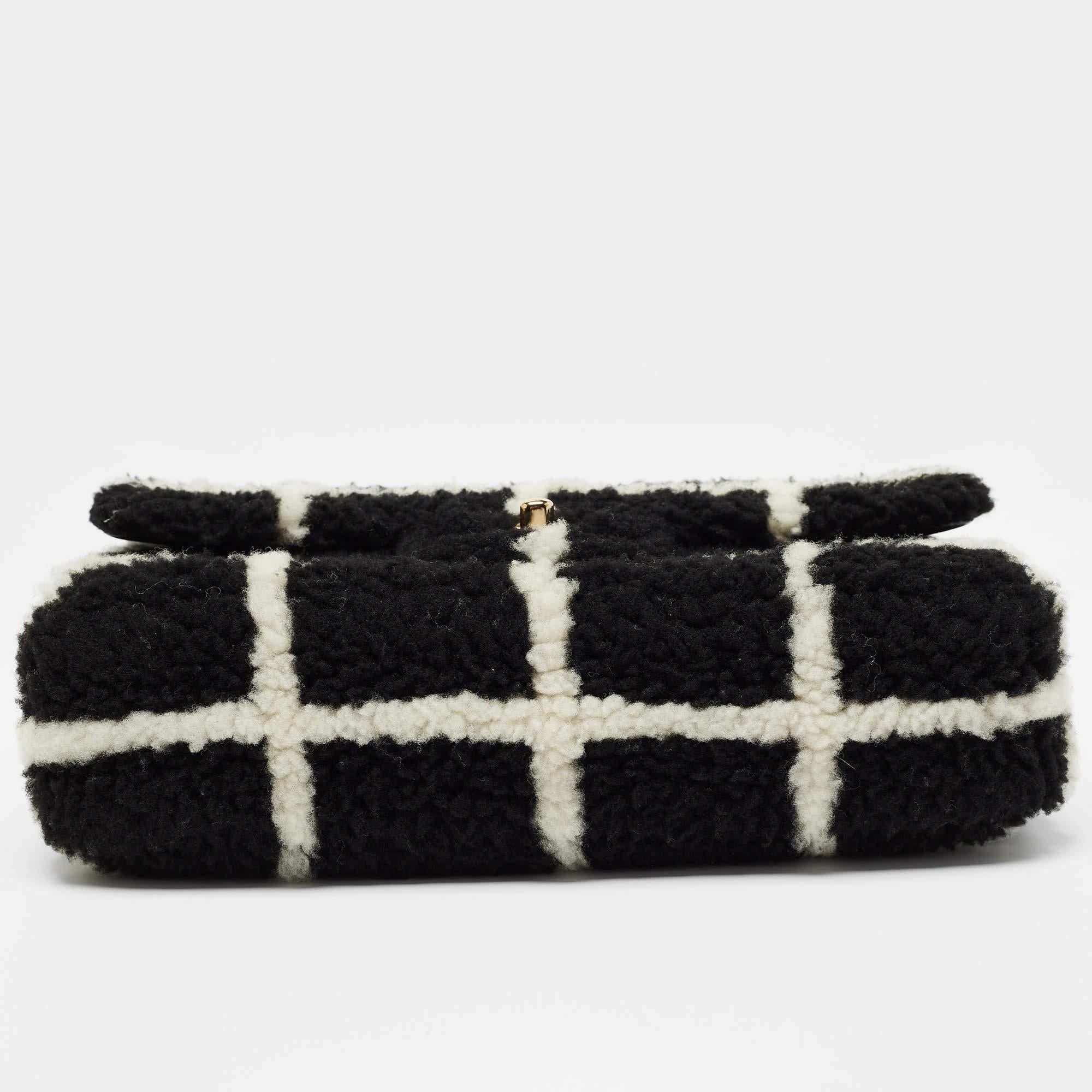 Chanel Black/White Shearling Classic Flap Bag 5