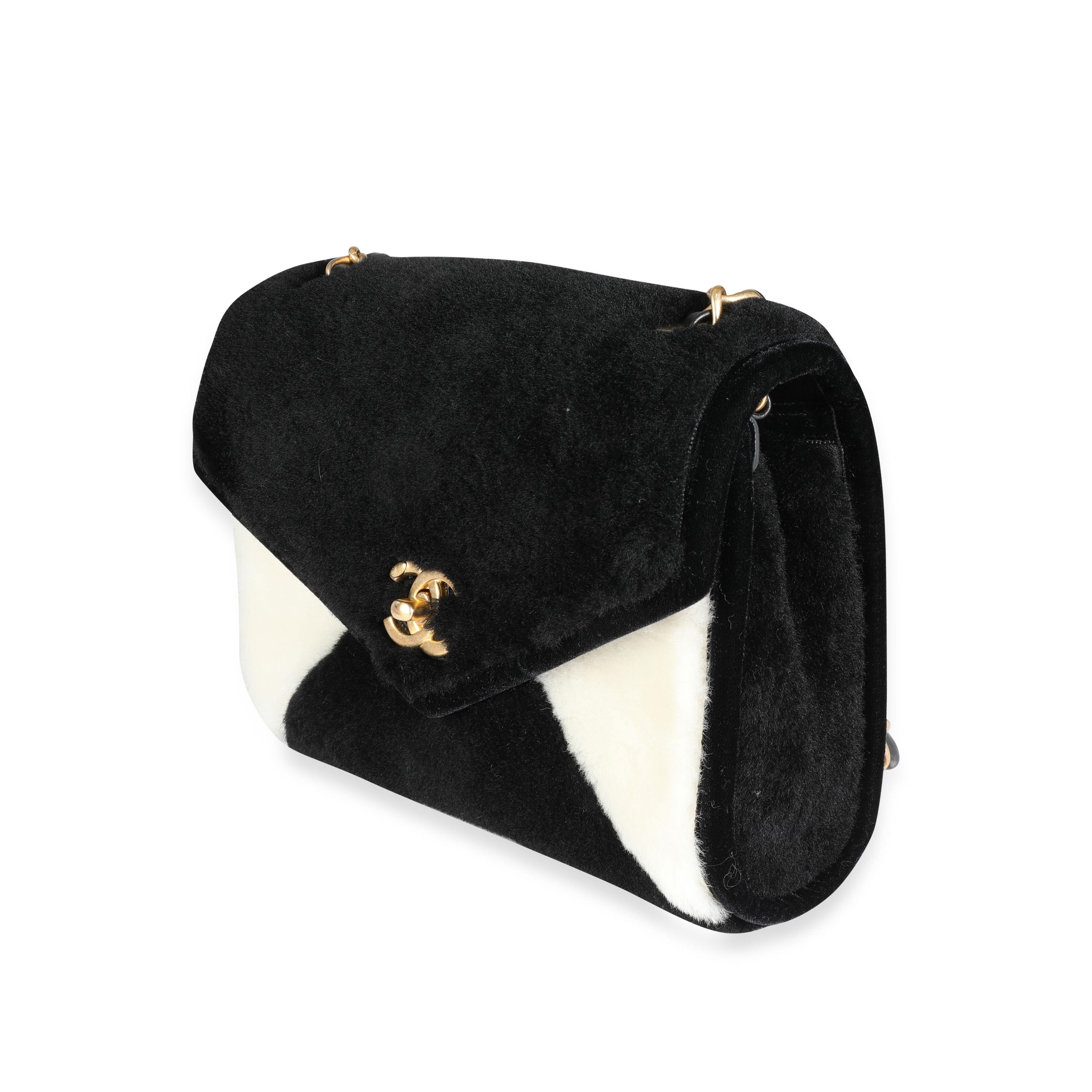 Women's or Men's Chanel Black & White Shearling Small Single Flap Bag