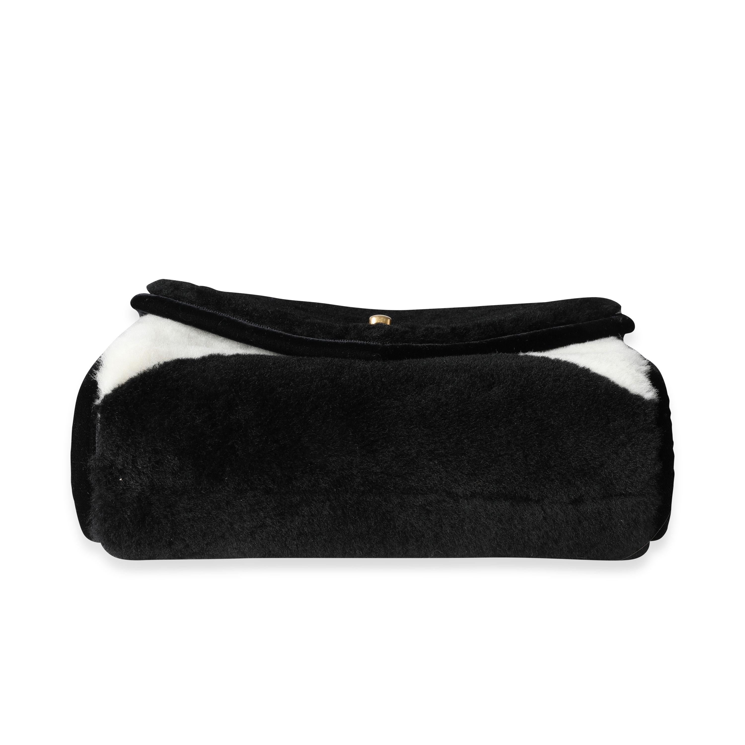 Chanel Black & White Shearling Small Single Flap Bag 4