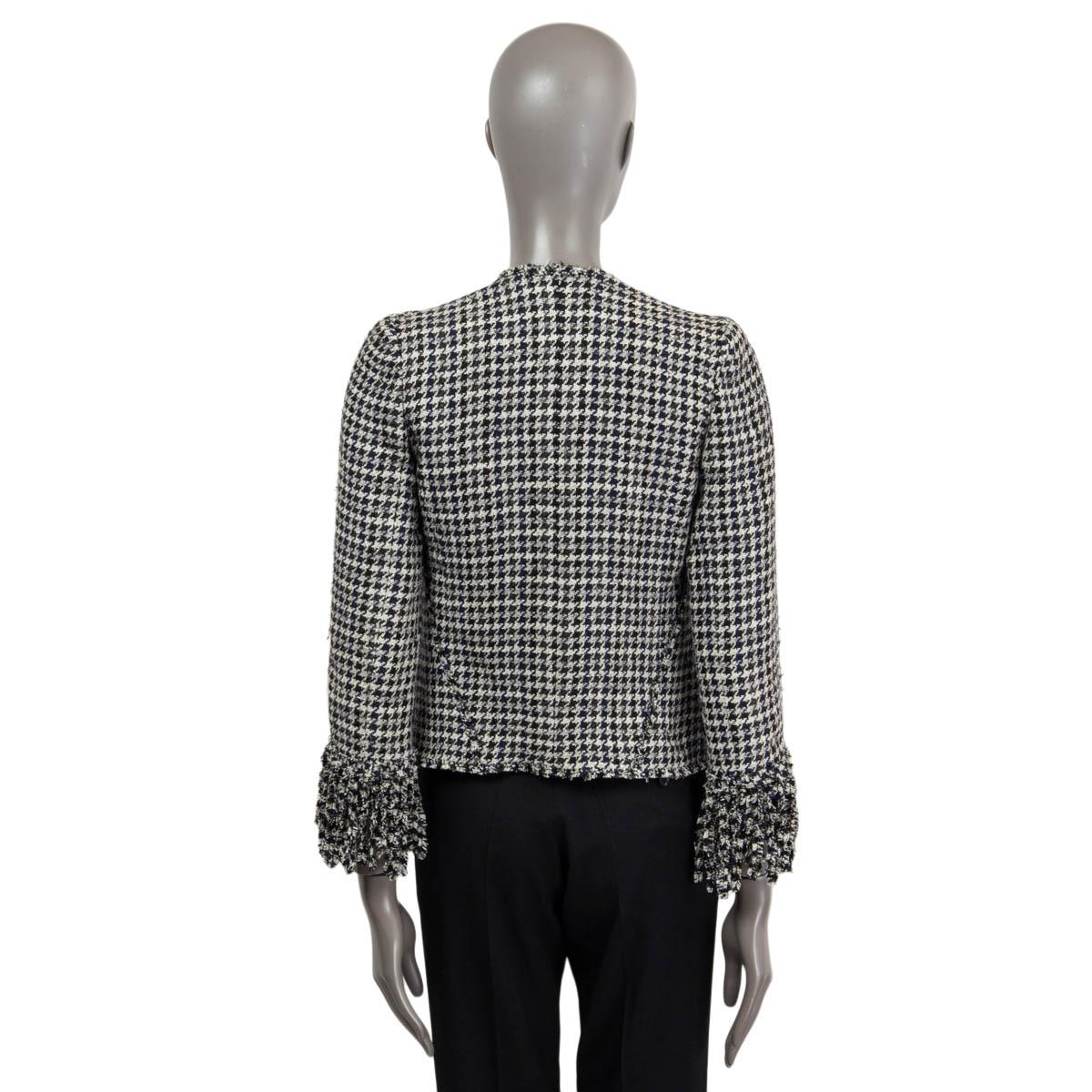 Women's CHANEL black & white silk 2007 07P HOUNDSTOOTH TWEED OPEN Jacket S For Sale