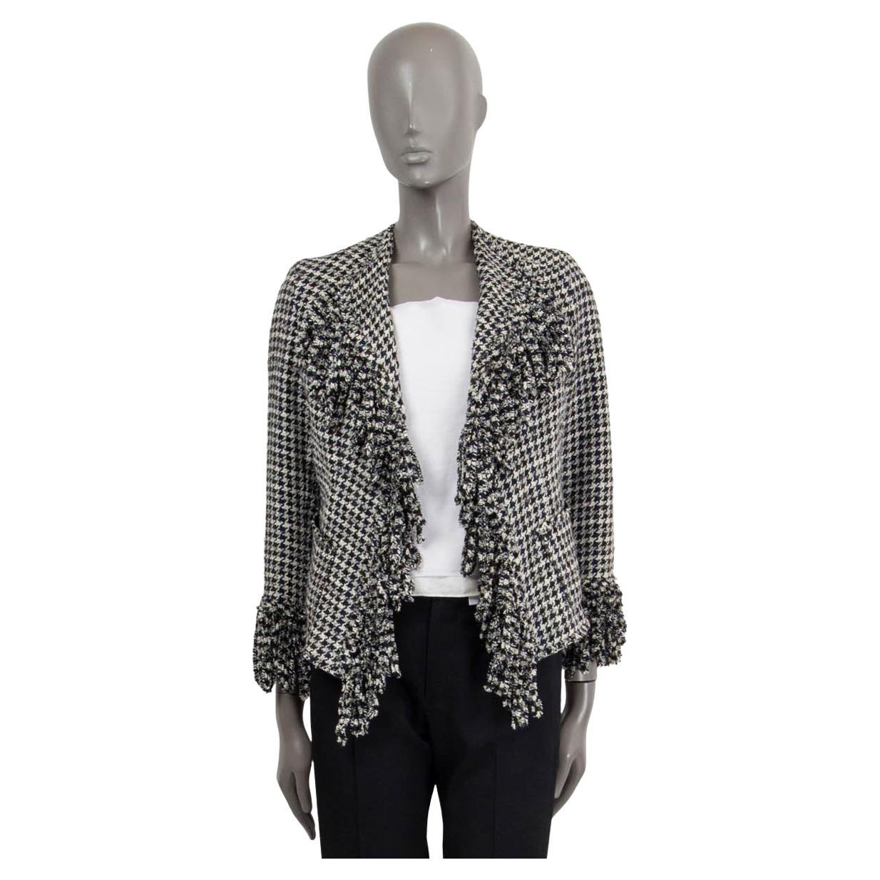CHANEL black & white silk 2007 07P HOUNDSTOOTH TWEED OPEN Jacket S For Sale