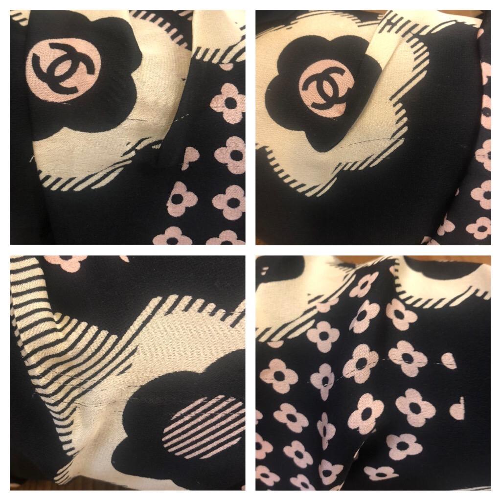 Chanel Black White Silk Camillia Clutch Bag 1