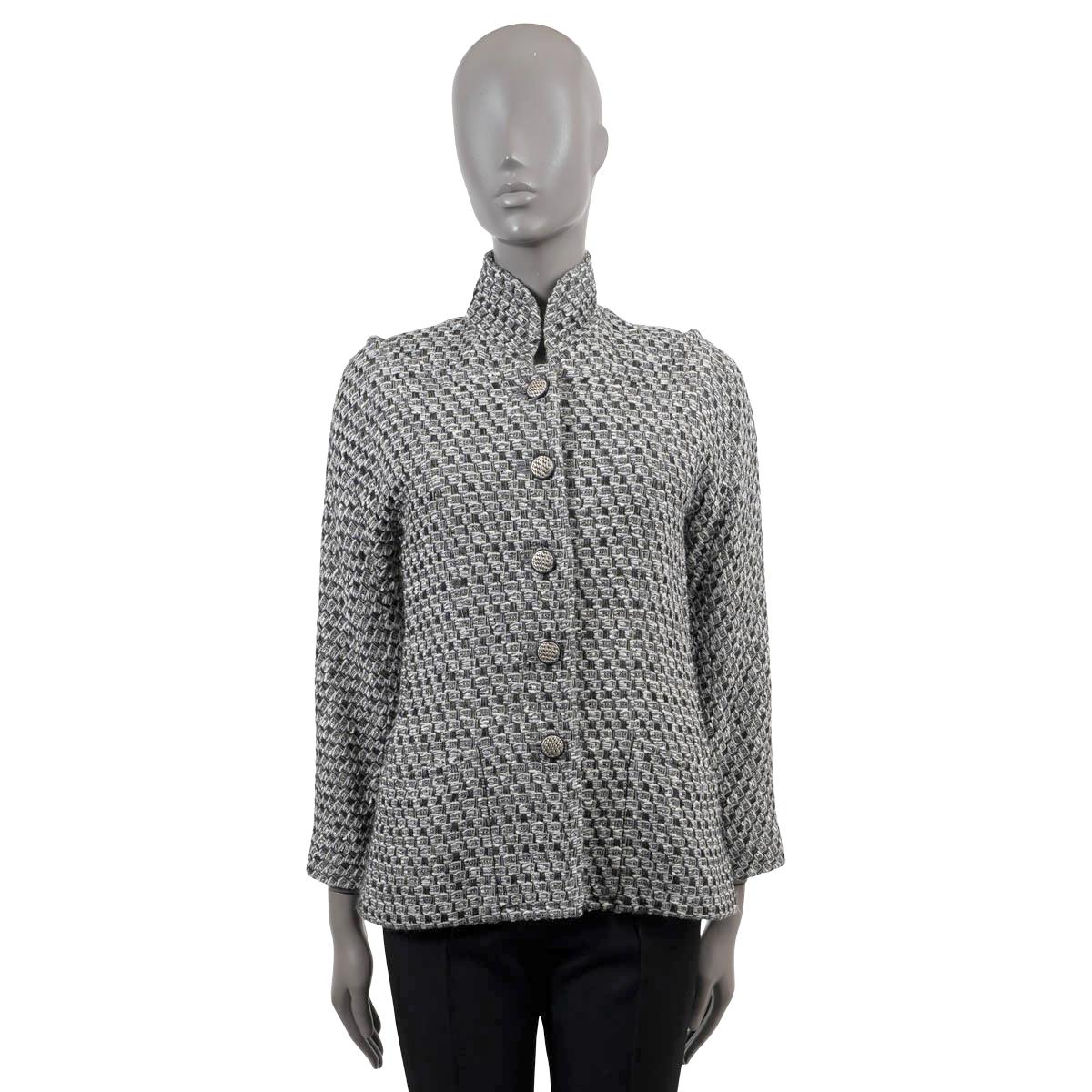 Women's CHANEL black white silver wool 2013 13A EDINBURG LUREX TWEED Jacket M-L For Sale