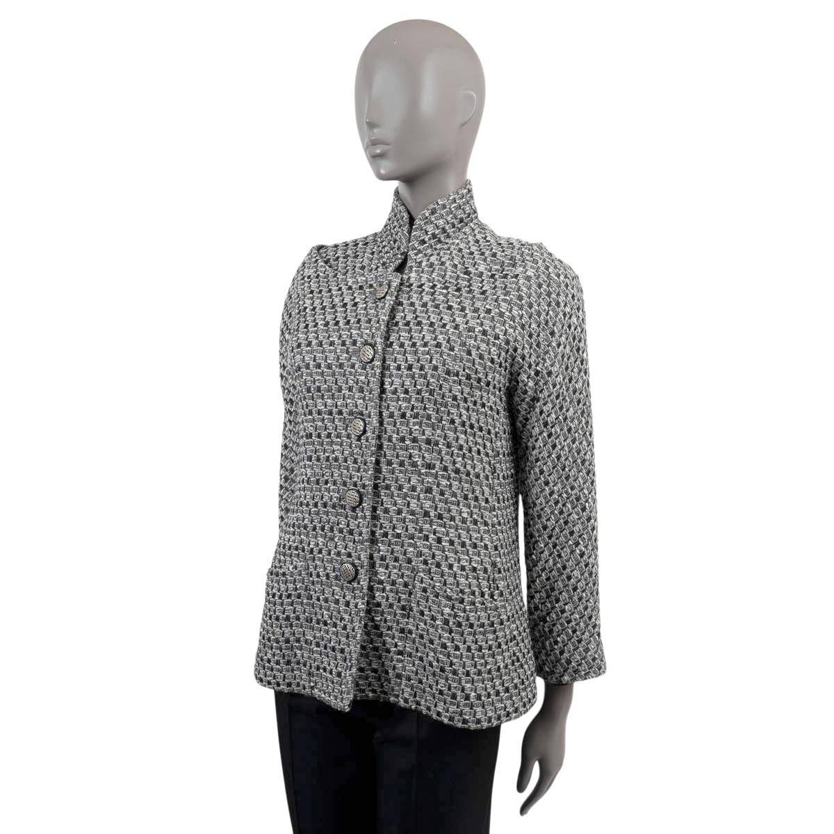 CHANEL black white silver wool 2013 13A EDINBURG LUREX TWEED Jacket M-L For Sale 1