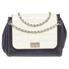 Chanel Black/White Square Quilted Patent Leather Accordion Flap Bag