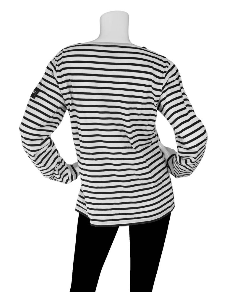 Chanel Black & White Stripe CC Uniform Top Sz L