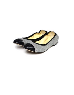 Chanel Black/White Striped Elastic Ballet Flats w/ Cap Toe sz 39