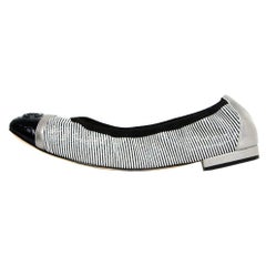 Chanel Noir/Blanc Striped Elastic Ballet Flats w/ Cap Toe sz 39