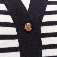 CHANEL black white striped cotton blend gold CC buttons cardigan FR38 M