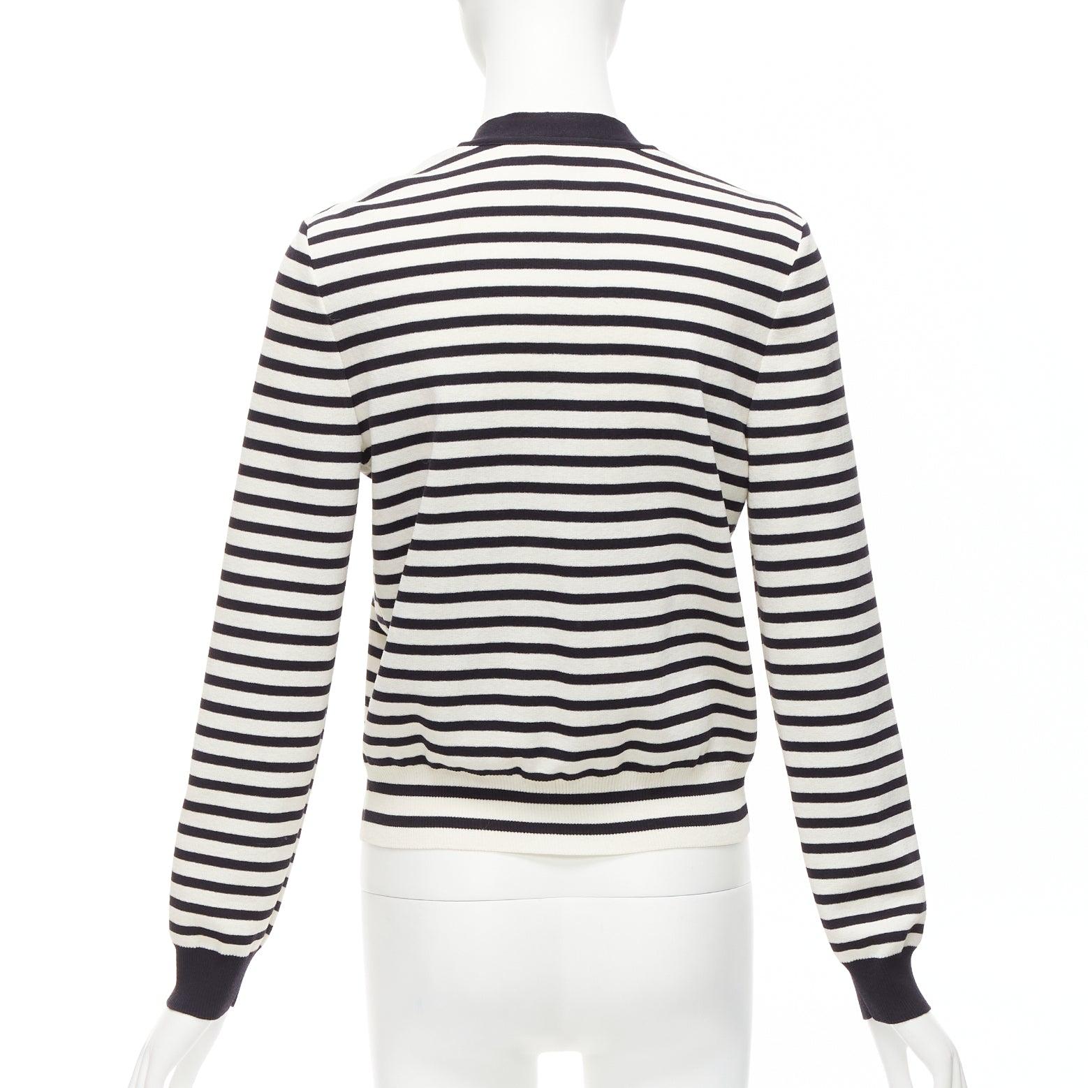 CHANEL black white striped cotton blend gold CC buttons cardigan FR38 M For Sale 2