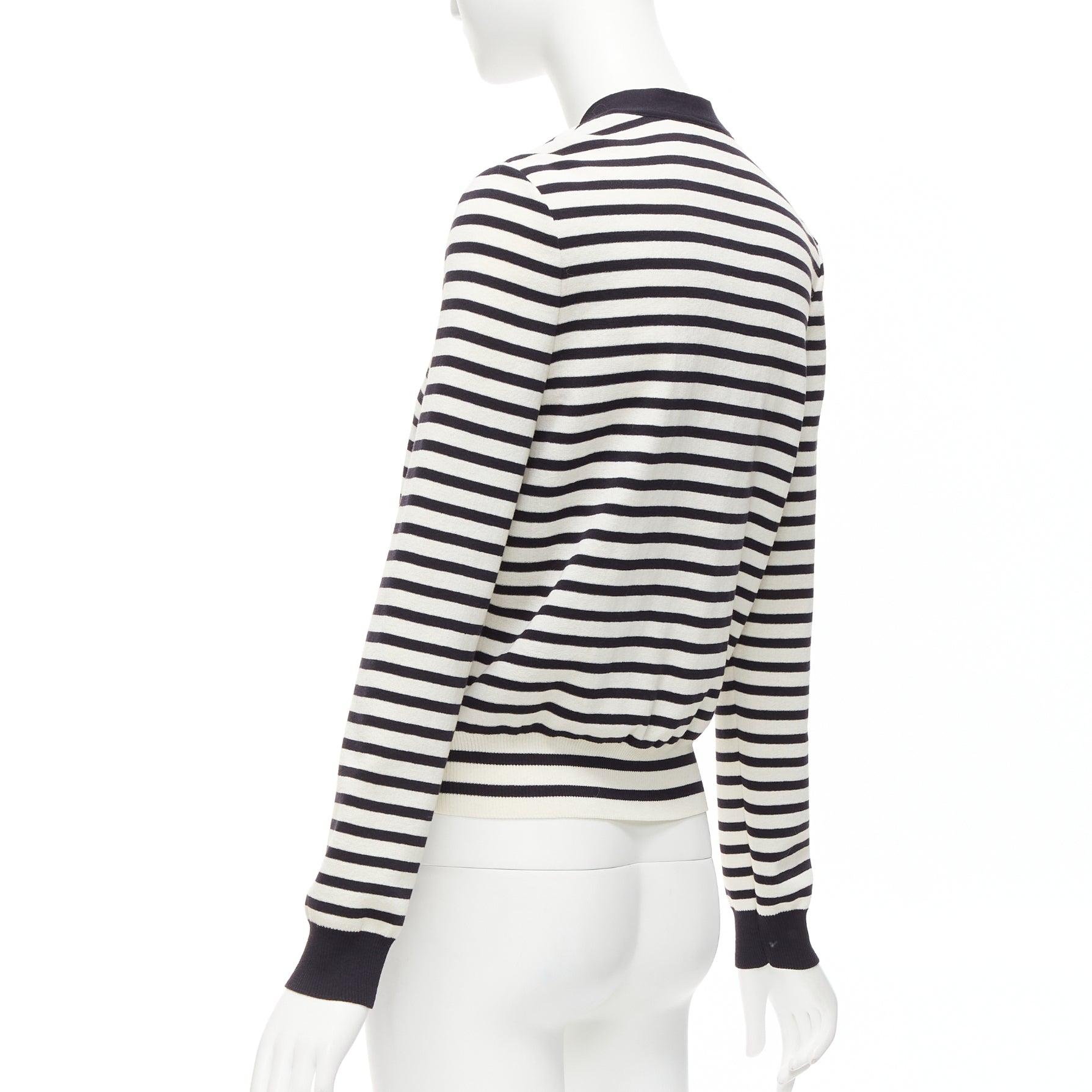 CHANEL black white striped cotton blend gold CC buttons cardigan FR38 M For Sale 3