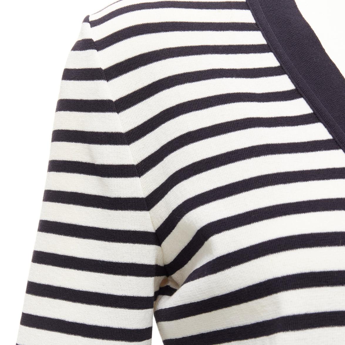 CHANEL black white striped cotton blend gold CC buttons cardigan FR38 M For Sale 4