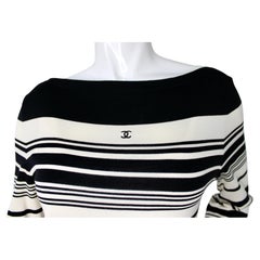 Chanel Black & White Striped Cotton Sweater circa 1990s