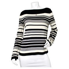 Chanel Black & White Striped Cotton Sweater circa 1990s