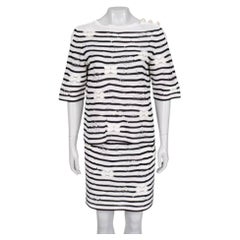 Chanel - Tailleur brodé à rayures noires et blanches Sz.36