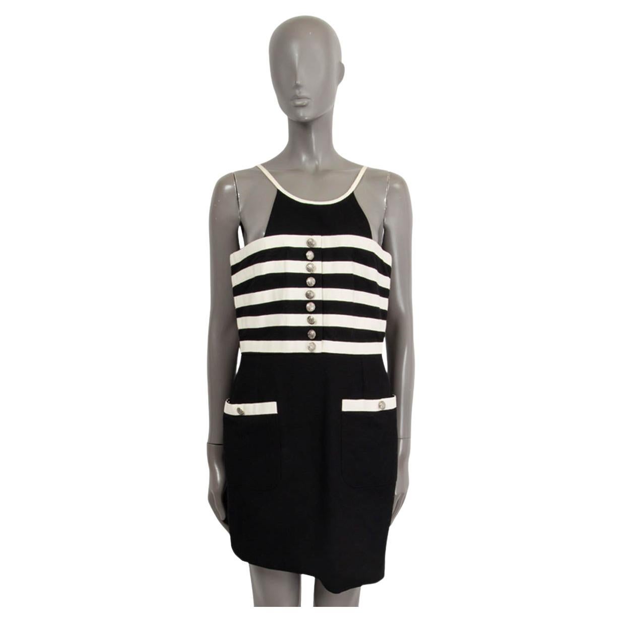 CHANEL black & white STRIPED HALTER NECK MINI Dress S VINTAGE For Sale