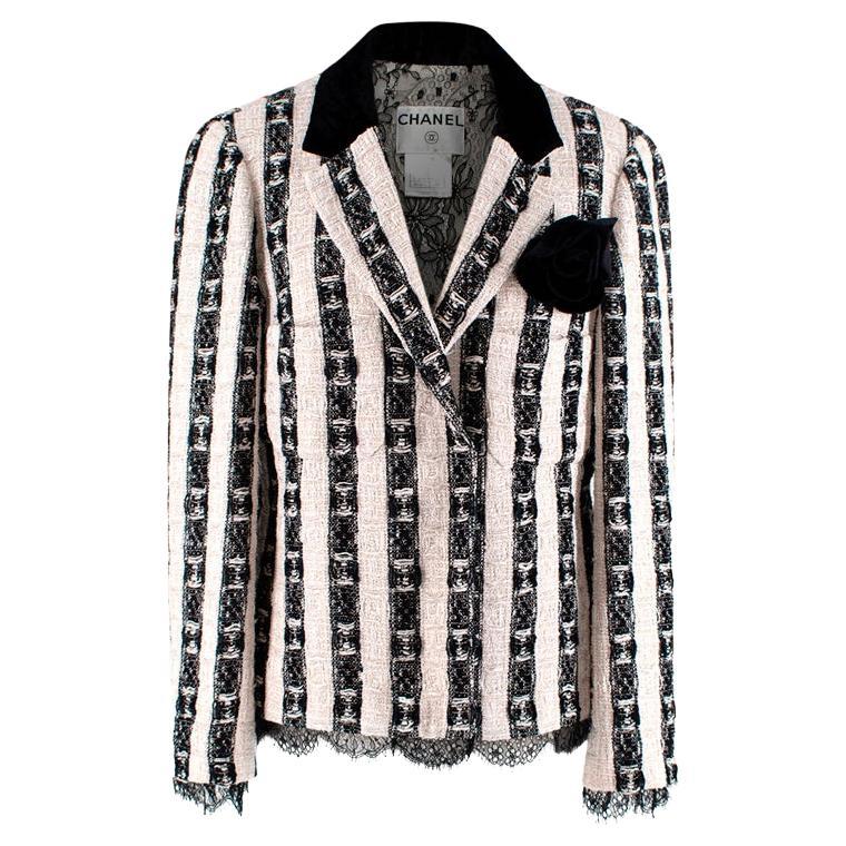 Chanel Black and White Striped Lesage Tweed Jacket For Sale at 1stDibs