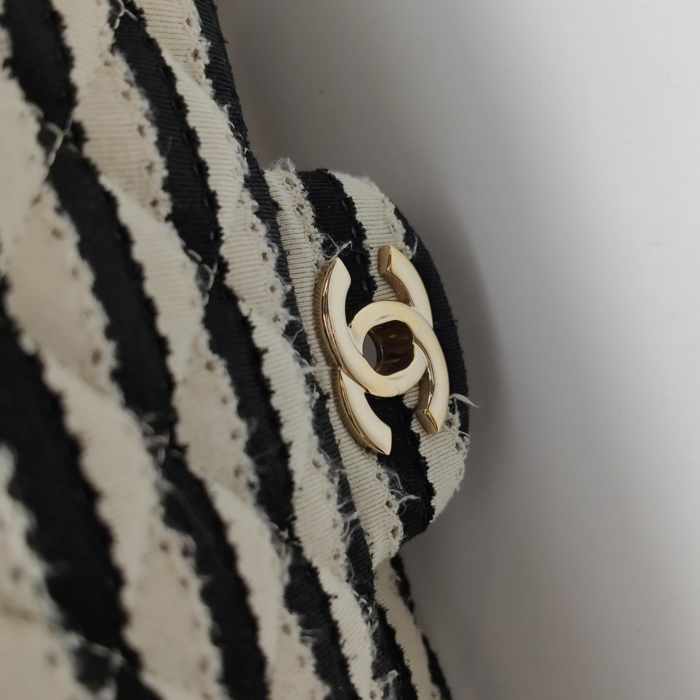 Chanel Black/White Striped Medium Jersey Coco Sailor Pearl Classic Flap Bag For Sale 6