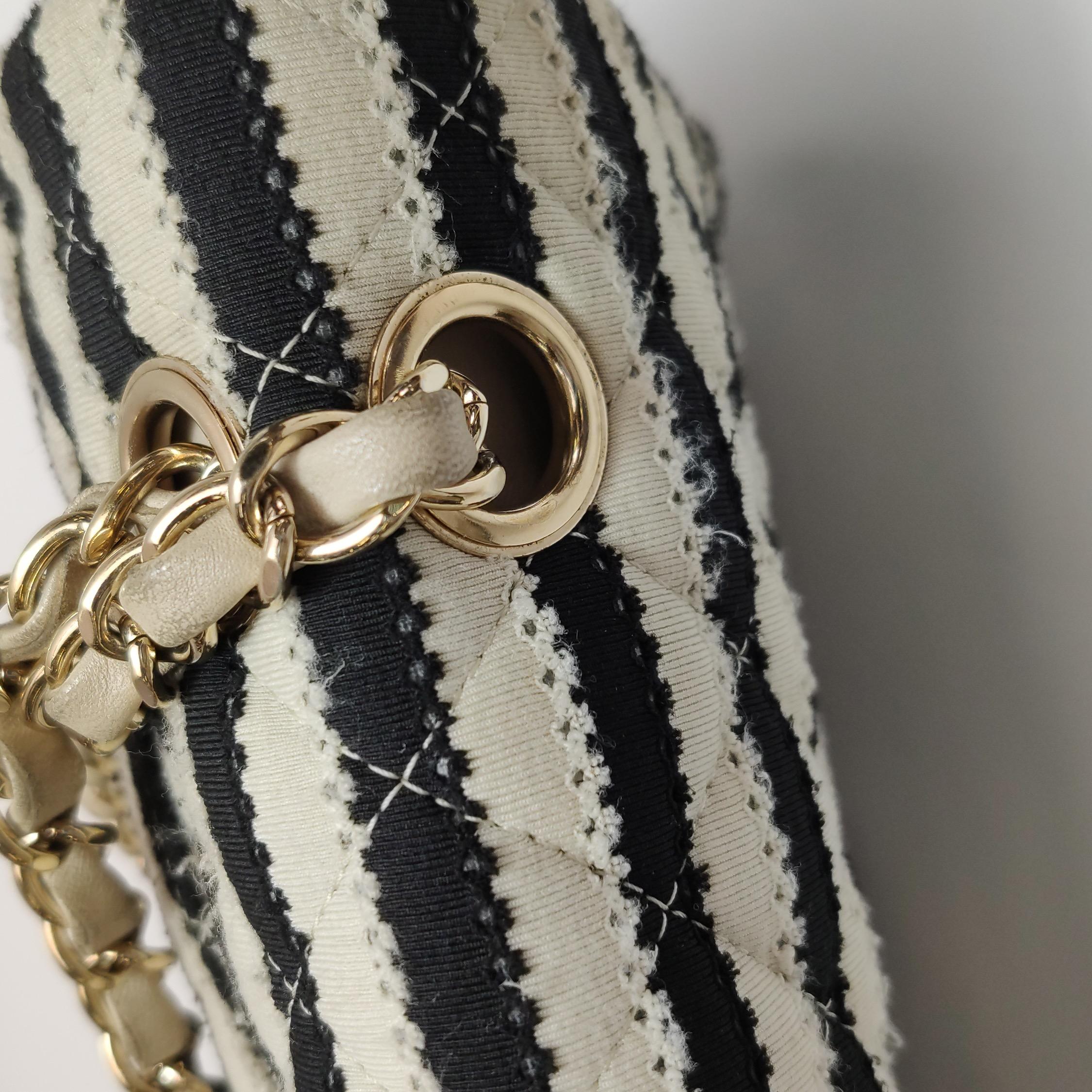 Chanel Black/White Striped Medium Jersey Coco Sailor Pearl Classic Flap Bag For Sale 7