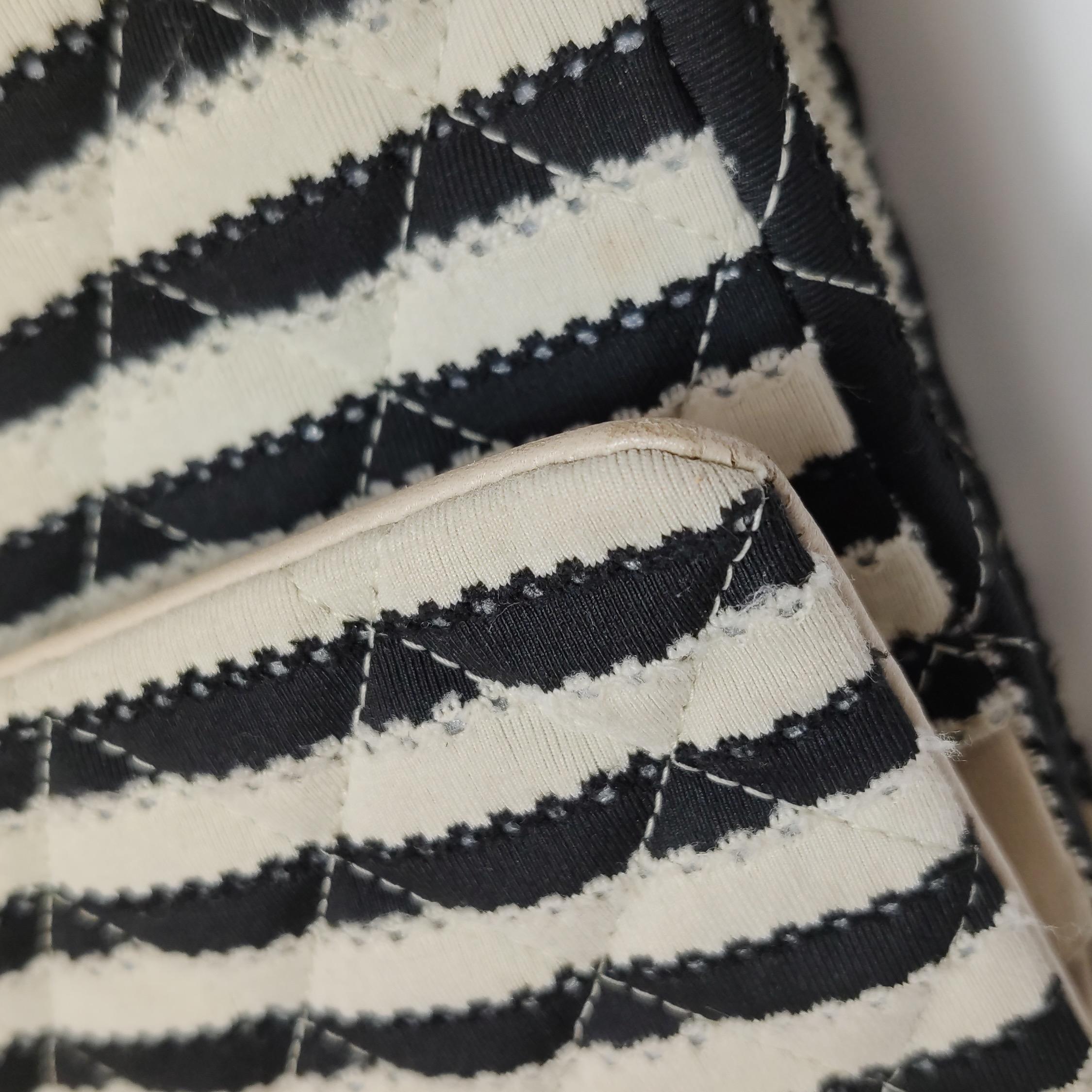 Chanel Black/White Striped Medium Jersey Coco Sailor Pearl Classic Flap Bag For Sale 9